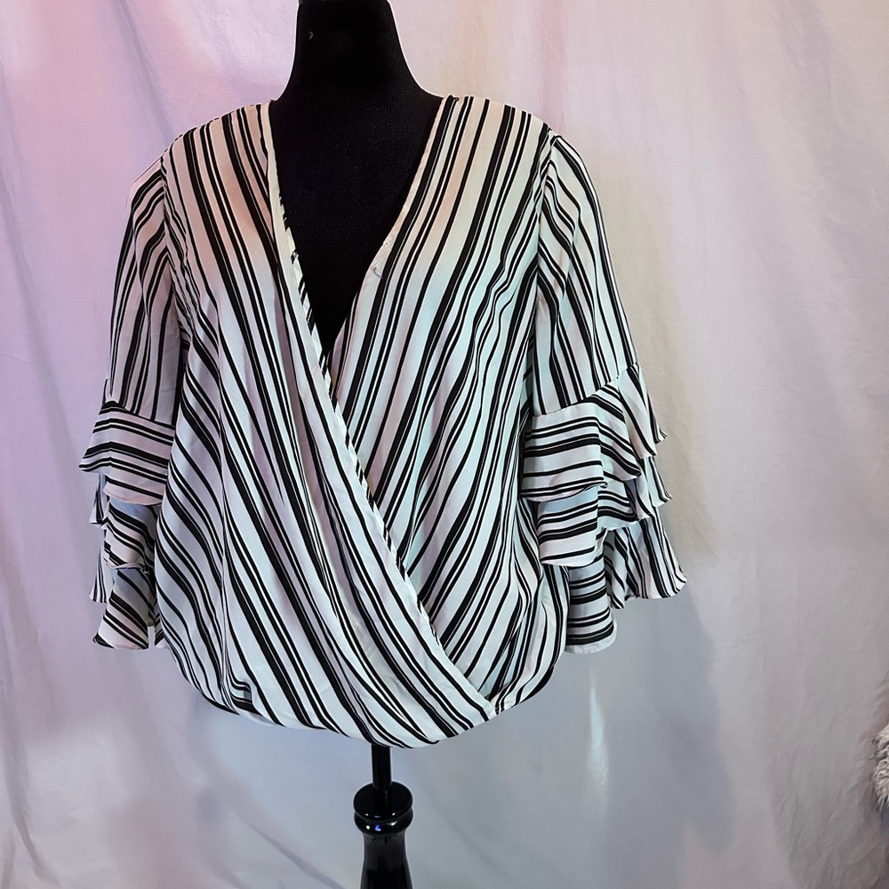 INC International Concepts Black and White Striped Blouse